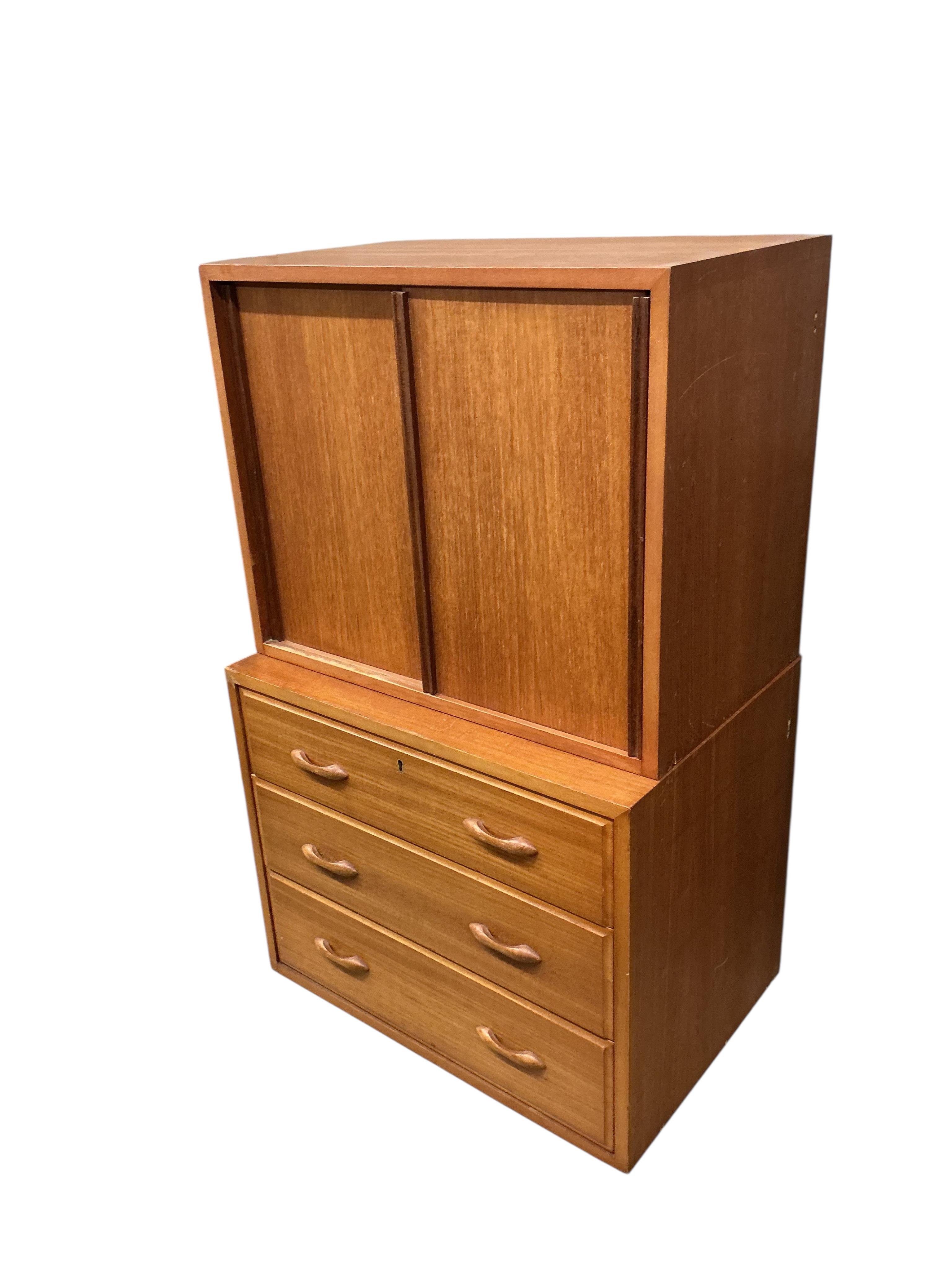 A Ladderax unit with wooden doors, larger width 59cm, depth 40cm, height 47cm together with a drawer unit
